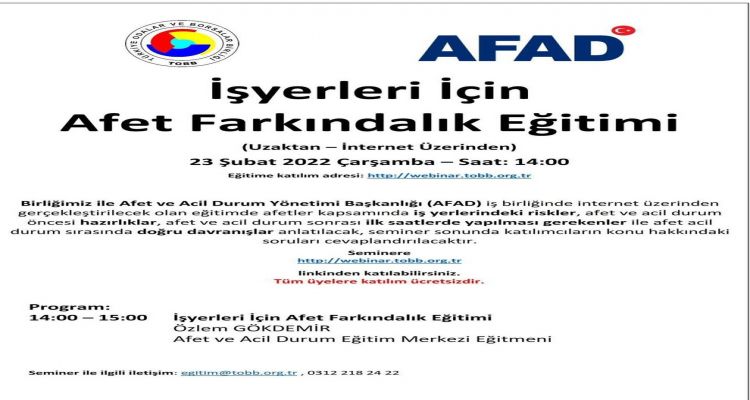 İşyerleri için afet farkındalık eğitimi 23.02.2022