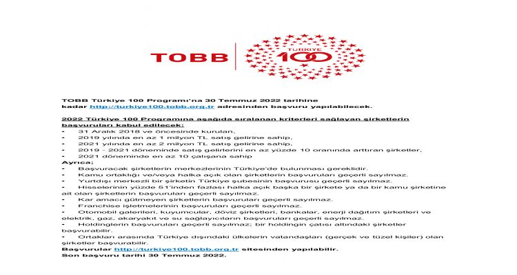 TOBB -İLK 100 BAŞVURULARI BAŞLADI