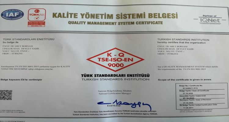 TSE-ISI-EN 9000 VE TS EN ISO 9001:2015 belgelerimizi aldık.