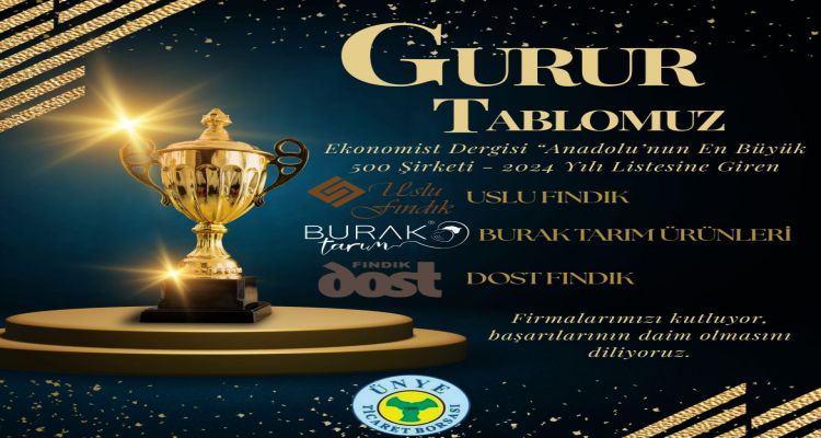 Ünye Ticaret Borsası Üyelerinden Büyük Başarı: 3 Firma Anadolu’nun En Büyük 500’ü Arasında!