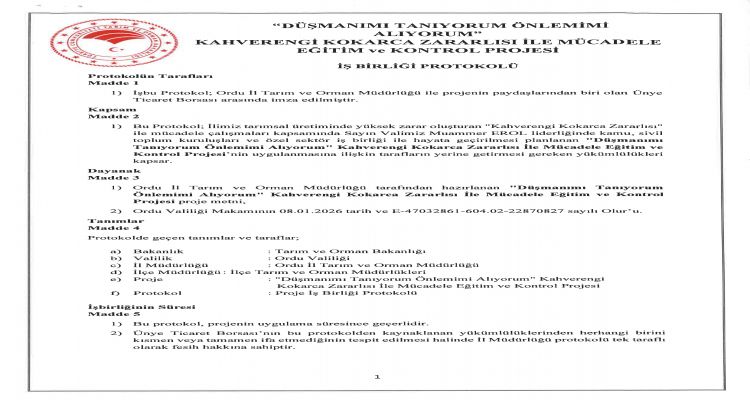 Ünye Ticaret Borsası’ndan Kahverengi Kokarca Mücadelesine Destek!